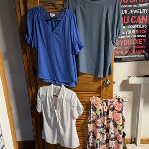 Set of 4 work shirts. All professional for office setting. Three are Loft Brand.